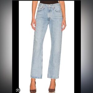 Agolde ‘Mia’ Mid Rise Light Blue Straight Jeans